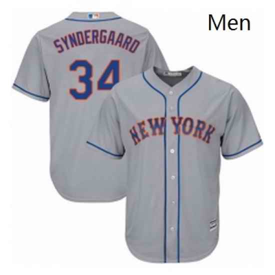 Mens Majestic New York Mets 34 Noah Syndergaard Replica Grey Road Cool Base MLB Jersey